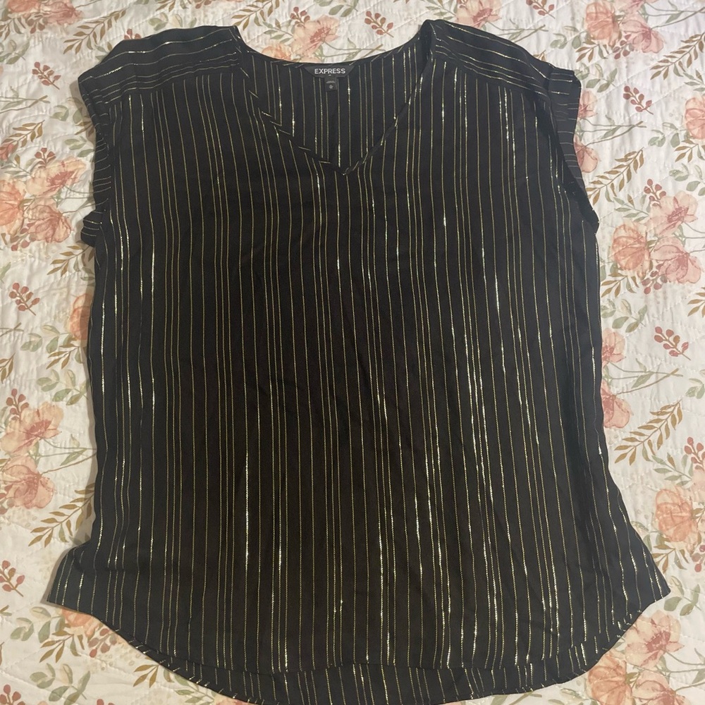 Express Black and Gold Striped Women's Top